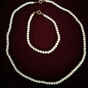 Vintage Child's Faux Pearl Necklace & Bracelet Set